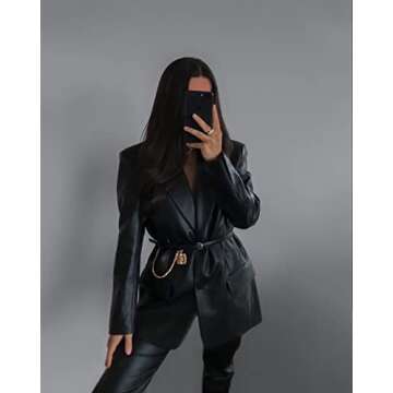 Women Button Down Faux Leather Jackets Suede Tassel Hem Crop Jacket Oversized PU Blazer Coat Outwear Trendy Streetwear