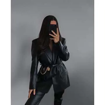 Women Button Down Faux Leather Jackets Suede Tassel Hem Crop Jacket Oversized PU Blazer Coat Outwear Trendy Streetwear