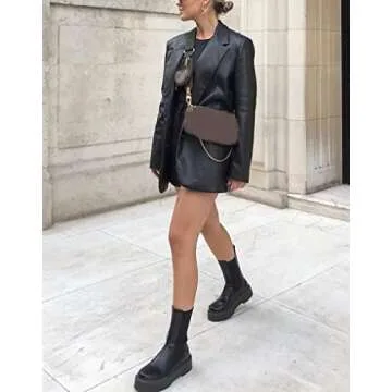 Women Button Down Faux Leather Jackets Suede Tassel Hem Crop Jacket Oversized PU Blazer Coat Outwear Trendy Streetwear