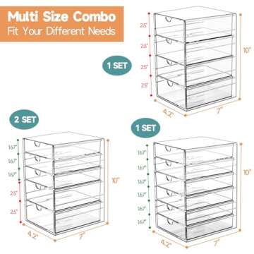 Makeup Drawer Storage Organizer with 20 Drawers, 4 Set Acrylic Office Desk Organization and Storage,...