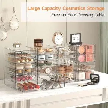 Makeup Drawer Storage Organizer with 20 Drawers, 4 Set Acrylic Office Desk Organization and Storage, Dustproof Drawer Organizer for Makeup, Office, Countertop, Jewelry, Pen, Desktop, Bathroom, Bedroom