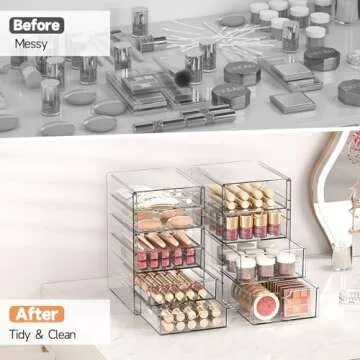 Makeup Drawer Storage Organizer with 20 Drawers, 4 Set Acrylic Office Desk Organization and Storage, Dustproof Drawer Organizer for Makeup, Office, Countertop, Jewelry, Pen, Desktop, Bathroom, Bedroom