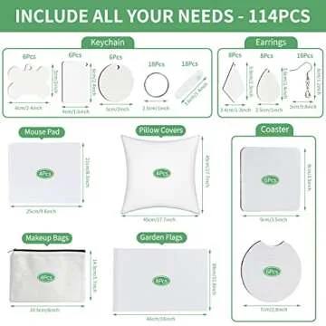 114Pcs Sublimation Blanks Set for Custom DIY Crafts