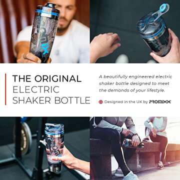 Promixx Pro Shaker Bottle (iX-R Edition) | Rechargeable, Powerful for Smooth Protein Shakes | includes Supplement Storage - BPA Free | 20oz Cup (Silver Blue/Gray)