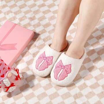 Bow Slippers Valentines Slippers For Women Men Valentine's Day Gifts Cute Comfy Bedroom Slippers,Hom...