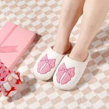 Bow Slippers Valentines Slippers For Women Men Valentine's Day Gifts Cute Comfy Bedroom Slippers,Hom...
