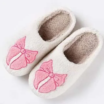 Bow Slippers Valentines Slippers For Women Men Valentine's Day Gifts Cute Comfy Bedroom Slippers,Home Memory Foam Slippers,Ladies Furry Warm Slippers Indoor for Winter,Pink Bow 41-42