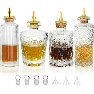 4pcs Glass Bitters Bottle Set with Dasher Top