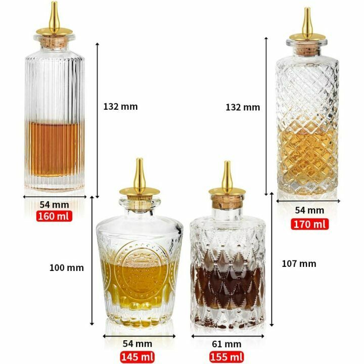 4pcs Glass Bitters Bottle Set with Dasher Top
