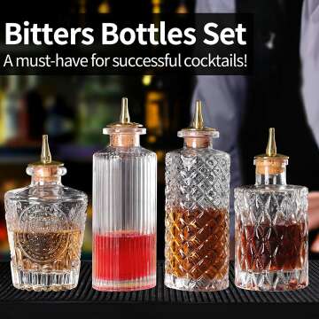 4pcs Glass Bitters Bottle Set with Dasher Top