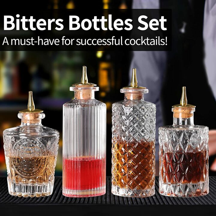 4pcs Glass Bitters Bottle Set with Dasher Top