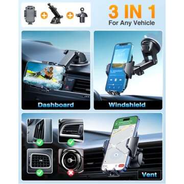 VANMASS Car Phone Holder 2025 Military-Grade Phone Holder for Your Car Windshield Dashboard【 65 Lbs Strongest Suction】【Patent & Safety Certs】 Universal Cell Phone Car Mount for iPhone Samsung Android
