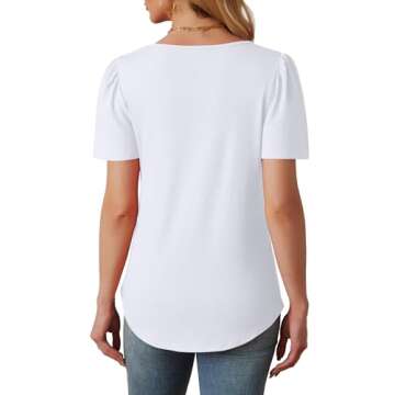 White Tops for Women Short Sleeve Shirts Dressy Casual Blouses Loose Fit Beach Vacation Clothes Spring Summer Outfits Pleated Front Curved Hem S