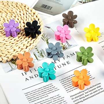 YosaiHom 12 Pack Small Flower Hair Claw Clips for Kids Girls, Tiny Hair Clips for Thin Thick Hair,1.37 Inch Mini Jaw Clips Strong Hold Non Slip Hair Accessories Clamps for Women-12 Colors