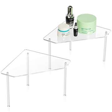 Jetec 2 Tier Corner Bathroom Organizer Countertop Shelf Acrylic Bathroom Table Organizer Vanity Tray Sink Shelf Stackable Clear Shower Corner Vanity Shelf for Bathroom Kitchen Toilet Makeup Storage