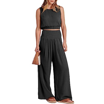 ANRABESS Women's 2 Piece Linen Lounge Set Casual Matching Pants Jumpsuit Summer Beach Travel Vacatio...