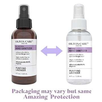 Olivia Care Hand Sanitizer Alcohol Based and Infused with Cleansing Lavender Essential Oils 4 FL OZ