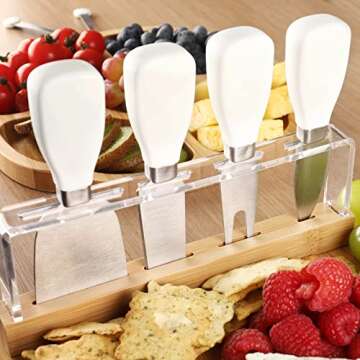 hecef Large Charcuterie Board Set of 13 - Bamboo Cheese Board, Appetizer Tray & More