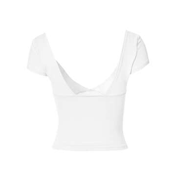 Women’s Crop Tops Cami Sexy Backless Deep V Neck Short Sleeve Y2K T Shirts Causal Slim Fit Tee Summer Crop Cami (as1, Alpha, s, Regular, Regular, White)