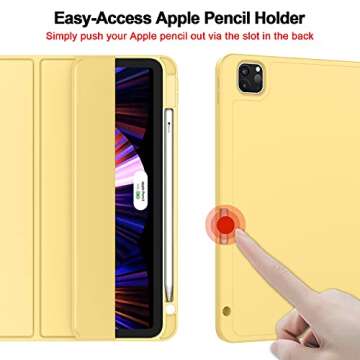 ZryXal New iPad Pro 11 Inch Case 2022(4th Gen)/2021(3rd Gen)/2020(2nd Gen) with Pencil Holder,Smart iPad Case [Support Touch ID and Auto Wake/Sleep] with Auto 2nd Gen Pencil Charging (Yellow)