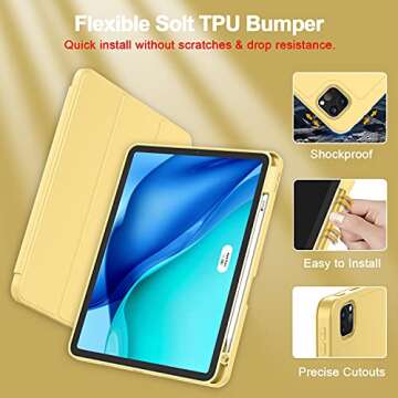 ZryXal New iPad Pro 11 Inch Case 2022(4th Gen)/2021(3rd Gen)/2020(2nd Gen) with Pencil Holder,Smart iPad Case [Support Touch ID and Auto Wake/Sleep] with Auto 2nd Gen Pencil Charging (Yellow)