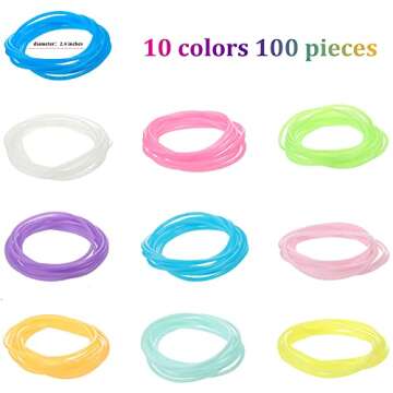 100 Pieces Silicone Jelly Bracelets Luminescent 80s 90s Hair Ties Accessories Multicolor Rainbow Wristband Valentine's Party Favor Mardi Gras Wrist Armband Retro Band for Girls Women Employee Team