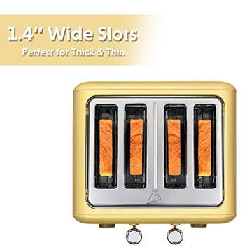 BUYDEEM DT640 4-Slice Toaster, Extra Wide Slots, Retro Stainless Steel with High Lift Lever, Bagel and Muffin Function, Removal Crumb Tray, 7-Shade Settings,Mellow Yellow