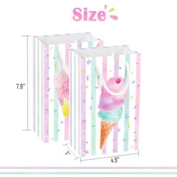 WERNNSAI 16 PCS Ice Cream Gift Bags - Ice Cream Theme Party Supplies Pink Portable Goodies Candy Tot...