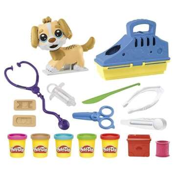 Play-Doh Care 'n Carry Vet Playset for Kids 3 Years and Up with Toy Dog, Storage, 10 Tools, and 5 Modeling Compound Colors, Non-Toxic
