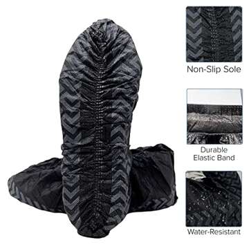 Innovative Haus 100 Pack (50 Pairs) Black Extra Large Disposable Boot and Shoe Covers Disposable - Indoors Reusable Booties for Shoes Covers - Non Slip Treads - Fits US Men's 14 and Women's 16