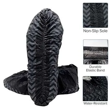 Innovative Haus 100 Pack (50 Pairs) Black Extra Large Disposable Boot and Shoe Covers Disposable - Indoors Reusable Booties for Shoes Covers - Non Slip Treads - Fits US Men's 14 and Women's 16