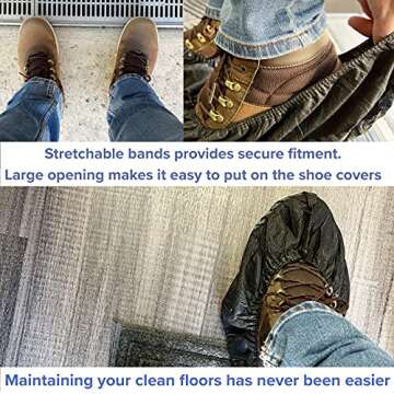 Innovative Haus 100 Pack (50 Pairs) Black Extra Large Disposable Boot and Shoe Covers Disposable - Indoors Reusable Booties for Shoes Covers - Non Slip Treads - Fits US Men's 14 and Women's 16