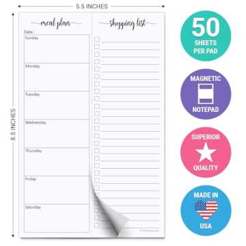 321Done Magnetic Meal Planning Pad, 5.5x8.5, Meal Plan Grocery List Combo, Made in USA, Weekly Menu ...