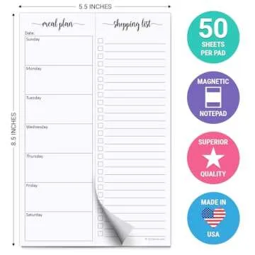 321Done Magnetic Meal Planning Pad, 5.5x8.5, Meal Plan Grocery List Combo, Made in USA, Weekly Menu ...