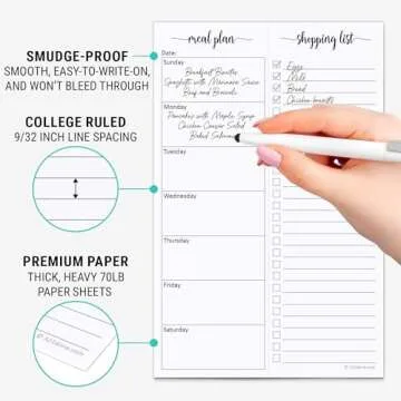 321Done Magnetic Meal Planning Pad, 5.5x8.5, Meal Plan Grocery List Combo, Made in USA, Weekly Menu Plan with Tear-Off Shopping List, Magnet to Stick to Fridge, 50 Perforated Pages, Sunday Start