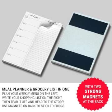 321Done Magnetic Meal Planning Pad, 5.5x8.5, Meal Plan Grocery List Combo, Made in USA, Weekly Menu Plan with Tear-Off Shopping List, Magnet to Stick to Fridge, 50 Perforated Pages, Sunday Start