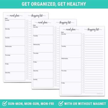 321Done Magnetic Meal Planning Pad, 5.5x8.5, Meal Plan Grocery List Combo, Made in USA, Weekly Menu Plan with Tear-Off Shopping List, Magnet to Stick to Fridge, 50 Perforated Pages, Sunday Start