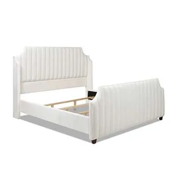 Jennifer Taylor Addison King Bed - Cloud White Velvet Elegance