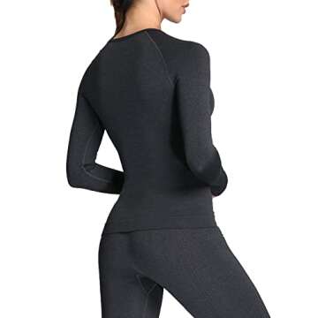 Aoxjox Workout Long Sleeve Shirts for Women Fall Athletic Gym Yoga Running Seamless Tee T-Shirt Tops(Black Marl New, Small)