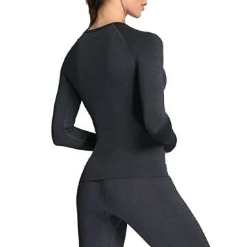 Aoxjox Workout Long Sleeve Shirts for Women Fall Athletic Gym Yoga Running Seamless Tee T-Shirt Tops(Black Marl New, Small)