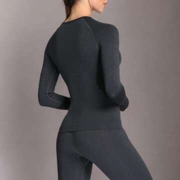 Aoxjox Workout Long Sleeve Shirts for Women Fall Athletic Gym Yoga Running Seamless Tee T-Shirt Tops(Black Marl New, Small)