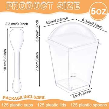 CHENGU 5 oz Clear Plastic Dessert Cups with Lids & Mini Spoons - Ideal for Parties & Weddings