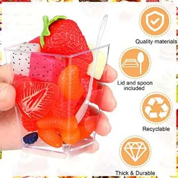 CHENGU 5 oz Disposable Dessert Cups with Lids & Spoons