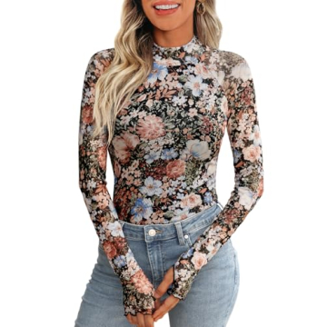 Stylish Dealmore Floral Mesh Long Sleeve Top for Women
