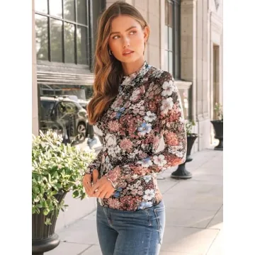 Stylish Dealmore Floral Mesh Long Sleeve Top for Women