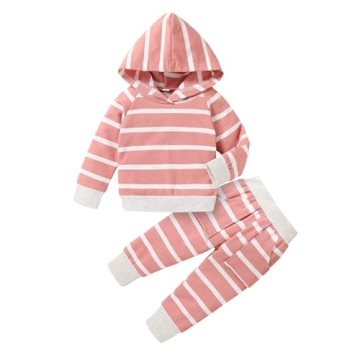 YOUNGER TREE Baby Girls Boys Winter Clothes Set Long Sleeve Striped Hoodie Sweatshirt Pants Outfit S...