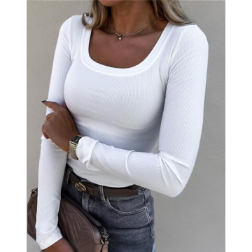 Roselux Long Sleeve Scoop Neck Tops - Trendy Women's Fashion