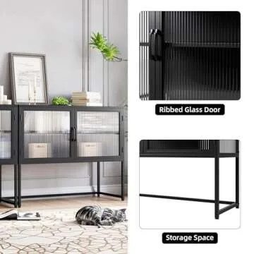 GAOMON Buffet Cabinet with Adjustable Glass Doors Storage