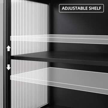 GAOMON Buffet Cabinet with Glass Doors, Sideboard Cabinet with Adjustable Shelves, Freestanding Glass Doors Storage Cabinet for Kitchen, Living Room, Dining Room, Black