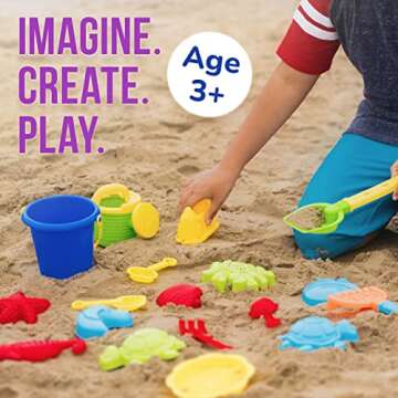 Click N' Play Beach Toys for Kids 3-10 - 18pc Sand Toys Including Sand Buckets for Kids with Sifter, Watering Can, Rake, 4 Hand Tools, 10 Sand Molds & Mesh Beach Toy Bag - Sandbox Toys for Toddlers